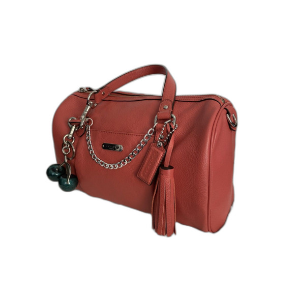 Coach Coral Colored Pebbled Leather Avery Satchel With Dust Cover - Picture 3 of 11